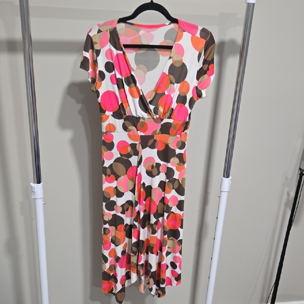 Vintage Sz M Silky Polka Dot Colorful Retro Dress